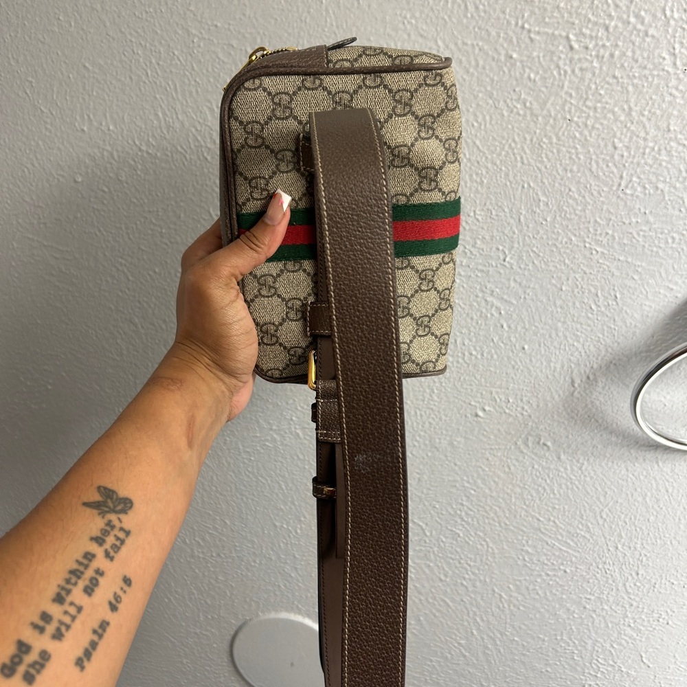 GG Supreme Monogram Web Small Ophidia Belt Bag 75 30 Dark Brown - Picture 4 of 5